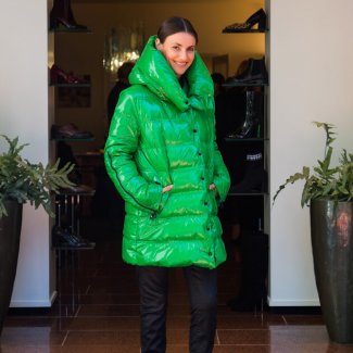 Marc Cain Najaar herfst winter 2019-2020 jas capuchon groen glimmen hb mode