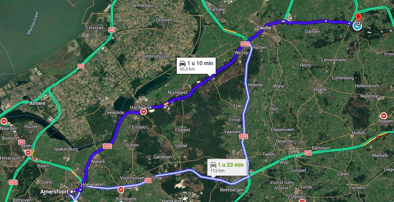Route Amersfoort naar Ommen
