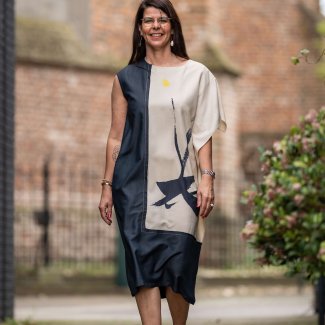 Anneclaire jurk blauw creme  gewerkt voorjaar lente zomer 2024_1