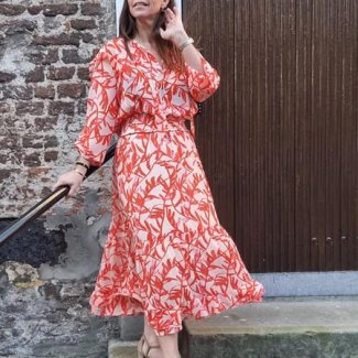 Marc Cain blouse rok gewerkt groen oranje zomer 2023 HB MODE_1