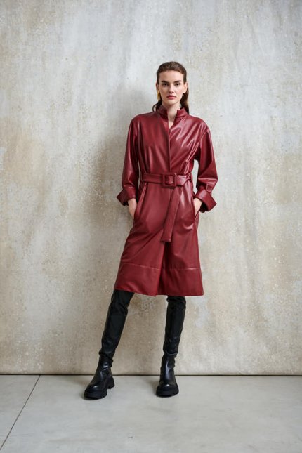 natan vegan leather jurk bordeaux leer  herfst winter 2021 2022
