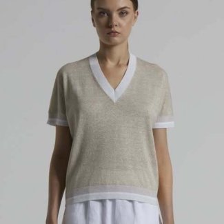 Peserico top witte kraag beige voorjaar zomer 2025